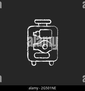 Open suitcase chalk white icon on dark background Stock Vector