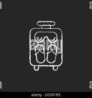 Open suitcase for summer vacation chalk white icon on dark background Stock Vector