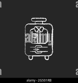 Open suitcase with clothing chalk white icon on dark background Stock Vector
