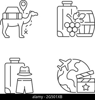 Travel abroad linear icons set Stock Vector