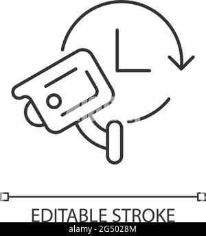 24 7 protection with security video system linear icon Stock Vector