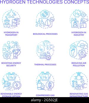 Hydrogen technologies concept icons set Stock Vector