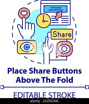 Place share buttons above fold concept icon Stock Vector