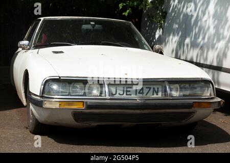 Citroën SM,Citroen SM,coupé,French classic high-performance coupé car from the 1970s. Powered by a Maserati engine. British registration plates. UK. (100) Stock Photo