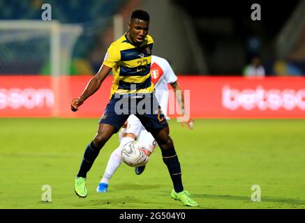 GOIANIA, BRAZIL - JUNE 23: Moises Caicedo of Ecuador in action ,during the match between Colombia and Peru as part of Conmebol Copa America Brazil 2021 at Estadio Olimpico on June 23, 2021 in Goiania, Brazil. MB Media Stock Photo