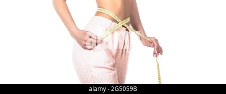 Woman with Measuring Tape. Weight Loss Concept. Woman Take Waist