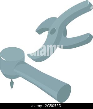 Stomatological instrument icon isometric vector. Dental forceps and dental bur. Decide to treat or remove Stock Vector