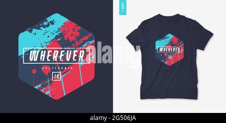 California graphic t-shirt summer design with palm trees, vector illustration Stock Vector