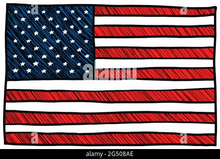 Sketch USA flag. United states of America doodle hand drawn. Vector illustration Stock Vector