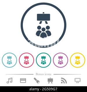 Classroom solid flat color icons in round outlines. 6 bonus icons included. Stock Vector