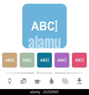 Typing text with cursor white flat icons on color rounded square backgrounds. 6 bonus icons included Stock Vector