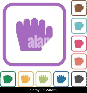 Left handed grab gesture simple icons in color rounded square frames on white background Stock Vector