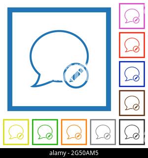 Edit message flat color icons in square frames on white background Stock Vector