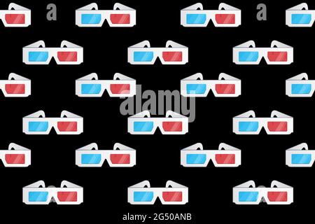 3d glasses vector seamless pattern isolated black Stock Vector