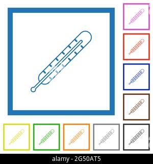 Digital thermometer flat color icons in square frames on white background Stock Vector