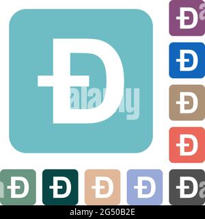Dogecoin digital cryptocurrency white flat icons on color rounded square backgrounds Stock Vector