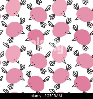 Cute pink seamless pattern with doodle birds. Abstract print for nursery design. Background for baby clothes, bedroom wallpaper, bedding. Cool Stock Vector