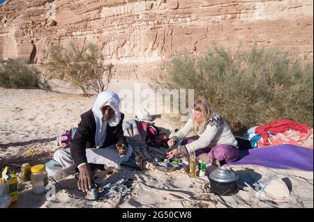 EGYPT, SINAI: Together with Bedouin Soliman Al Ashrab from the Mzaina tribe, 2 camels and 2 dogs did I walk for four days through the desert close to Stock Photo