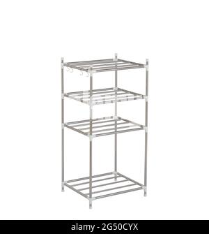 Metal racks or shelve with hooks isolated on white background Stock Photo