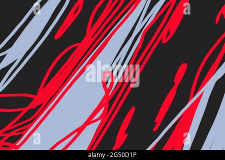 Abstract expressionism of white and red brush stroke on black background. 20th century art inspiration. Rough and chaotic art illustration. Stock Photo