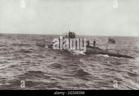 World War I period. Imperial German Navy (Kaiserliche Marine). Submarine on the high seas. April 1917 Stock Photo