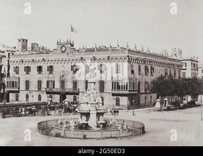 The 19th century photo of Palace of the Viceroy. Barcelona, Spain  1668–1846. Neo-Gothic. Stock Photo