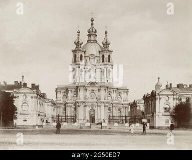 19th century vintage photo of Resurrection of Christ Smolny Cathedral. Saint-Petersburg, Russian Empire.  1748-1835 Baroque Stock Photo