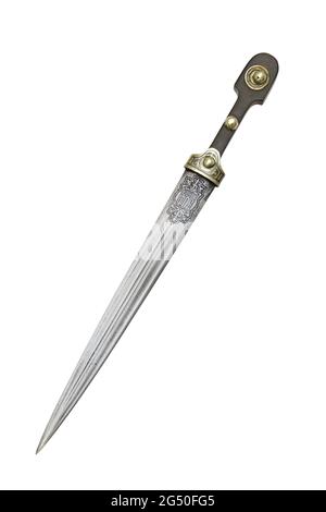 The beautiful example of the dagger of the Caucasian Cossack troops (model 1904 year) with cartouche on the both sides. Stock Photo