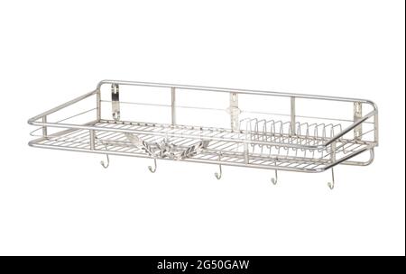 Empty stainless steel kitchen shelf isolated on white background Stock Photo