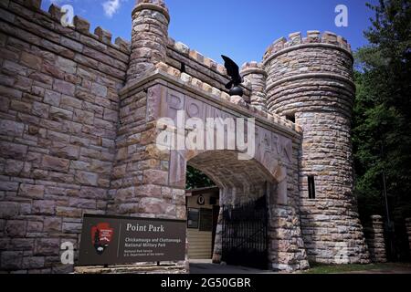 Entrance to Point Park, high above Moccasin Bend and Chattanooga on Lookout Mountain, TN. Stock Photo