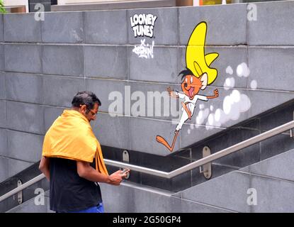 Speedy Gonzales and buggs bunny CARTOONS wall drawing Stock Photo