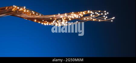 fiber optic cables with luminous terminations. concept of fast internet, telecommunication. 3d render. Stock Photo