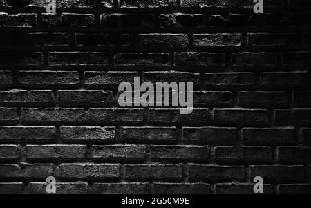 Black brick wall with top illumination effect. Background photo texture Stock Photo