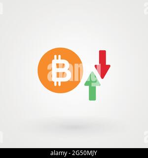 Bitcoin up and down graph. Crypto currency crisis concept. Digital currency risk. Vector illustration, flat design Stock Vector
