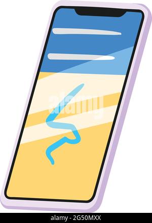 Smartphone Mobile Phone with Maps App Open. Vertical phone standing on white background. Travel Application with Maps to show direction to backpackers Stock Vector