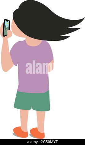 Girl Travelling around the world with Smartphone in hand taking pictures of Nature. Travel Photography, Nature Photography with Mobile Phone. Stock Vector