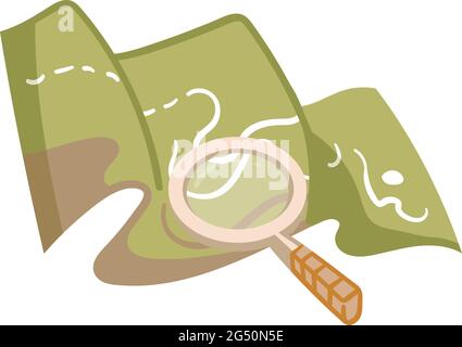 Green Map of City Landscape along with a beige magnifying glass. Treasure Map for Pirates and Smugglers. Stock Vector