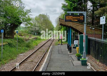 Llangynllo Railway Station on the Heart of Wales Line, Llangynllo, Powys, Wales. Stock Photo