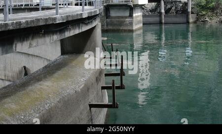 3d illustration - A Manmade Dam In A Small River Stock Photo