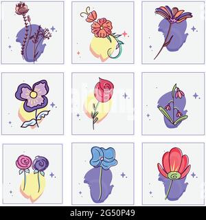 Set of hand drawn colored flowers Stock Vector