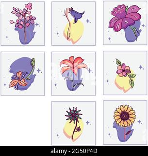 Set of hand drawn colored flowers Stock Vector