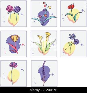 Set of hand drawn colored flowers Stock Vector