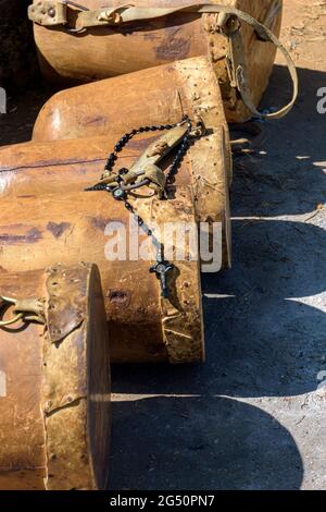 Brazilian rustic ethnic drums used in traditional religious festivals Stock Photo