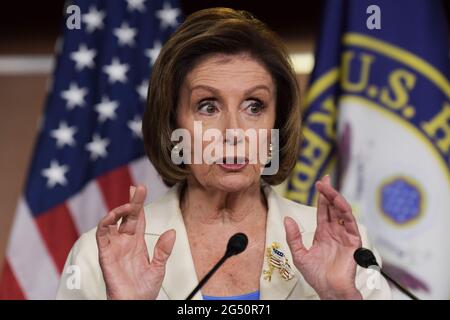 Washington, United States. 24th June, 2021. House Speaker Nancy Pelosi(D-CA) speaks about Jan 6 Insurrection during her weekly press conference at HVC/Capitol Hill in Washington DC, USA. Credit: SOPA Images Limited/Alamy Live News Stock Photo