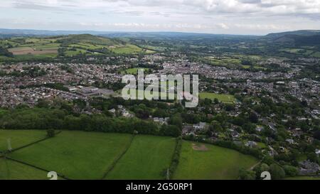 Abergavenny, wales, Aerial of Town and countryside Stock Photo
