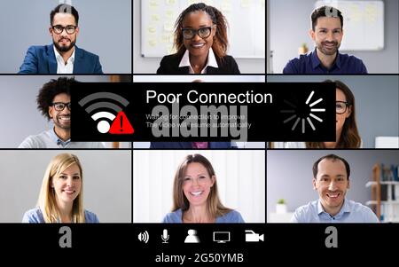 Video Conference Slow Internet Connection. Poor Signal Problem Stock Photo