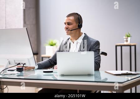 Virtual Personal Assistant Man Making Video Conference Call Stock Photo