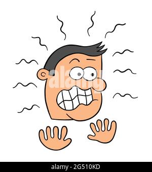 Cartoon man so scared, vector illustration. Colored and black outlines. Stock Vector