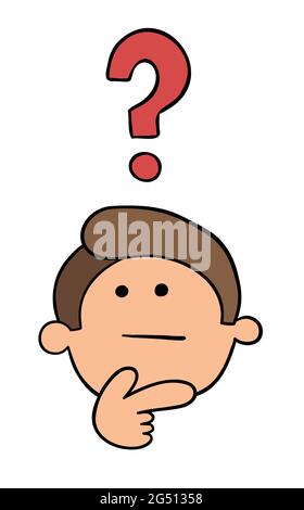 Cartoon man thinks, vector illustration. Colored and black outlines. Stock Vector