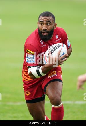 Catalans Dragons' Samisoni Langi in action during the Betfred Super League match at the Mend-A-Hose Jungle, Castleford. Picture date: Thursday June 24, 2021. Stock Photo